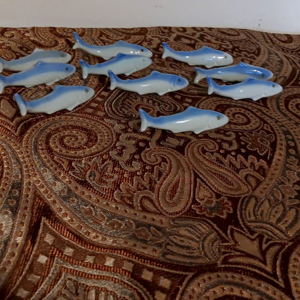Vintage 1960s 1970s Japanese Fish Shaped Porcelain Chopstick Rests Holders- Set